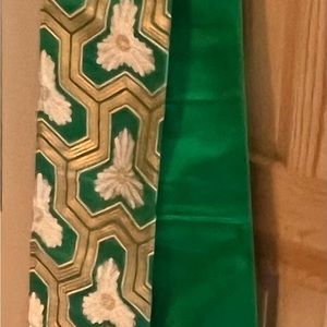 Vintage Japanese Obi Sash Belt~ Green, Gold and White 14' Long 1' Wide- Not Used